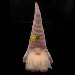 12.25" Lighted Pink Spring Gnome With Flower Hat