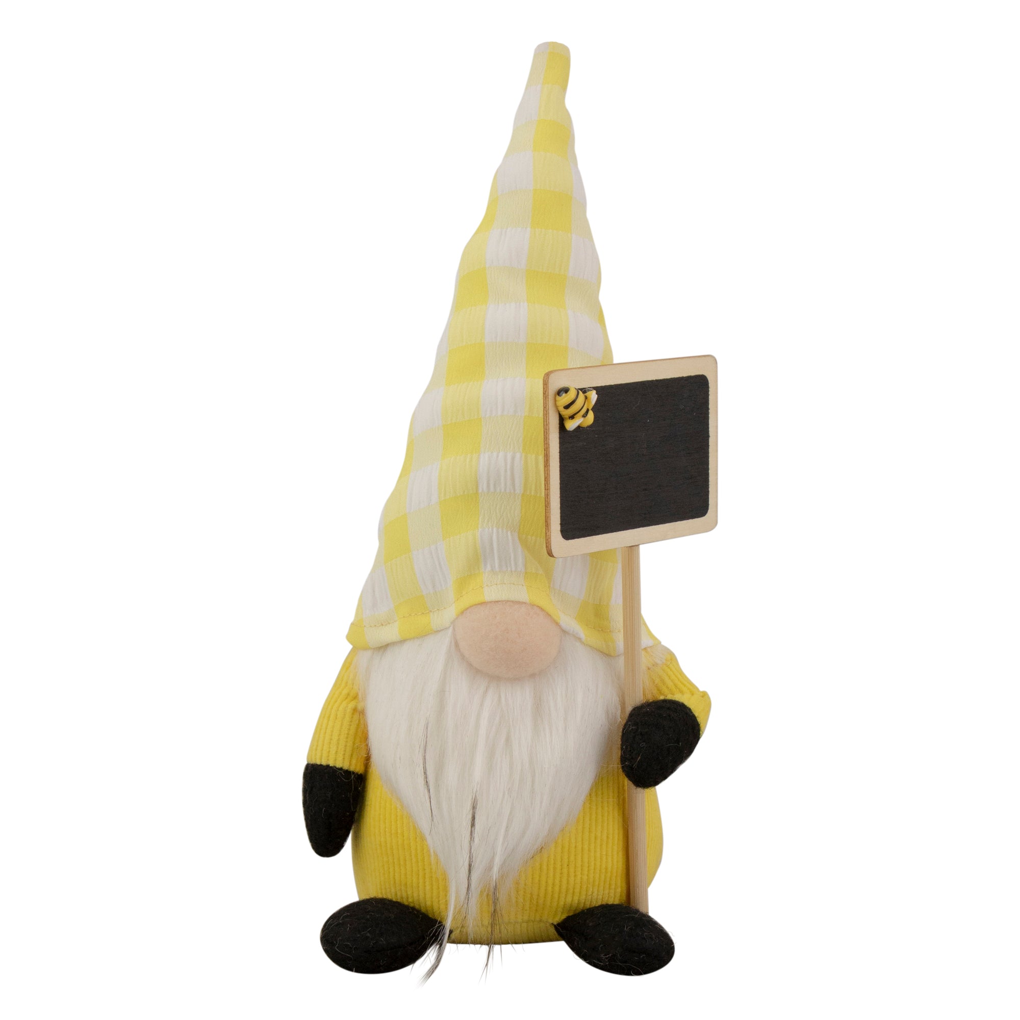  Yellow Gingham Hat Gnome with Chalk Board, 10.25