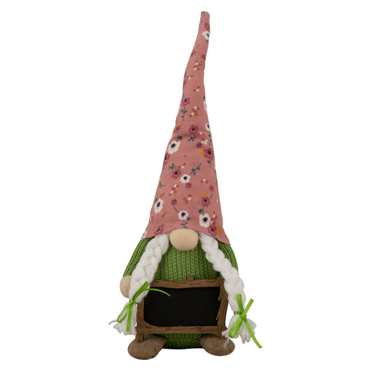 Pink Floral Gnome with Message Board, 16"