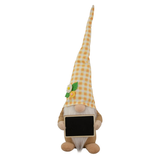 Yellow Gingham Plaid Gnome with Chalkboard, 16"