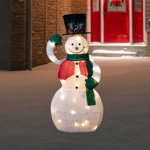LED Lighted and Animated Tipping Hat Snowman Outdoor Christmas Figure - 36" - Warm White Lights