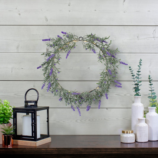 Lavender LED Lighted Faux Wreath, 16"