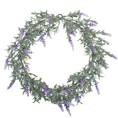 White & Purple Lavender Faux LED Lighted Wreath, 16"