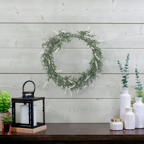 Pre-Lit Battery Operated White Lavender Spring Wreath - 16" - White LED Lights