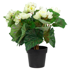 11" Cream Potted Silk Begonia Spring Artificial Floral Arrangement