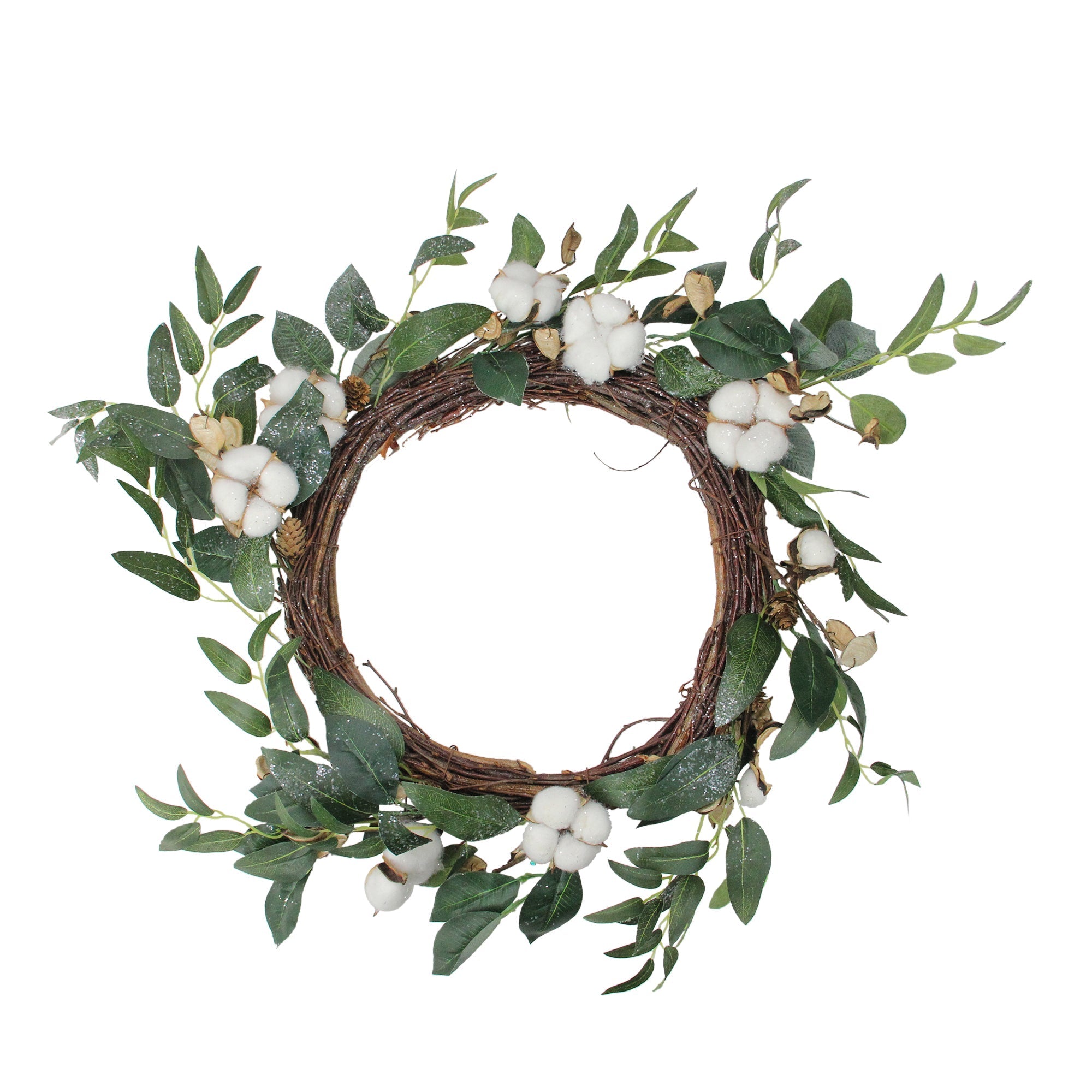  White Cotton Flowers Spring Twig Wreath 18