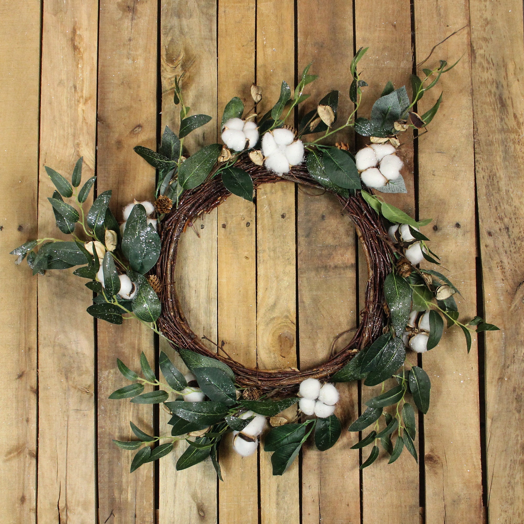  White Cotton Flowers Spring Twig Wreath 18