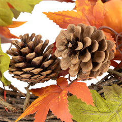 Autumn Leaves With Pine Cones and Pumpkins Fall Harvest Wreath  10-Inch  Unlit