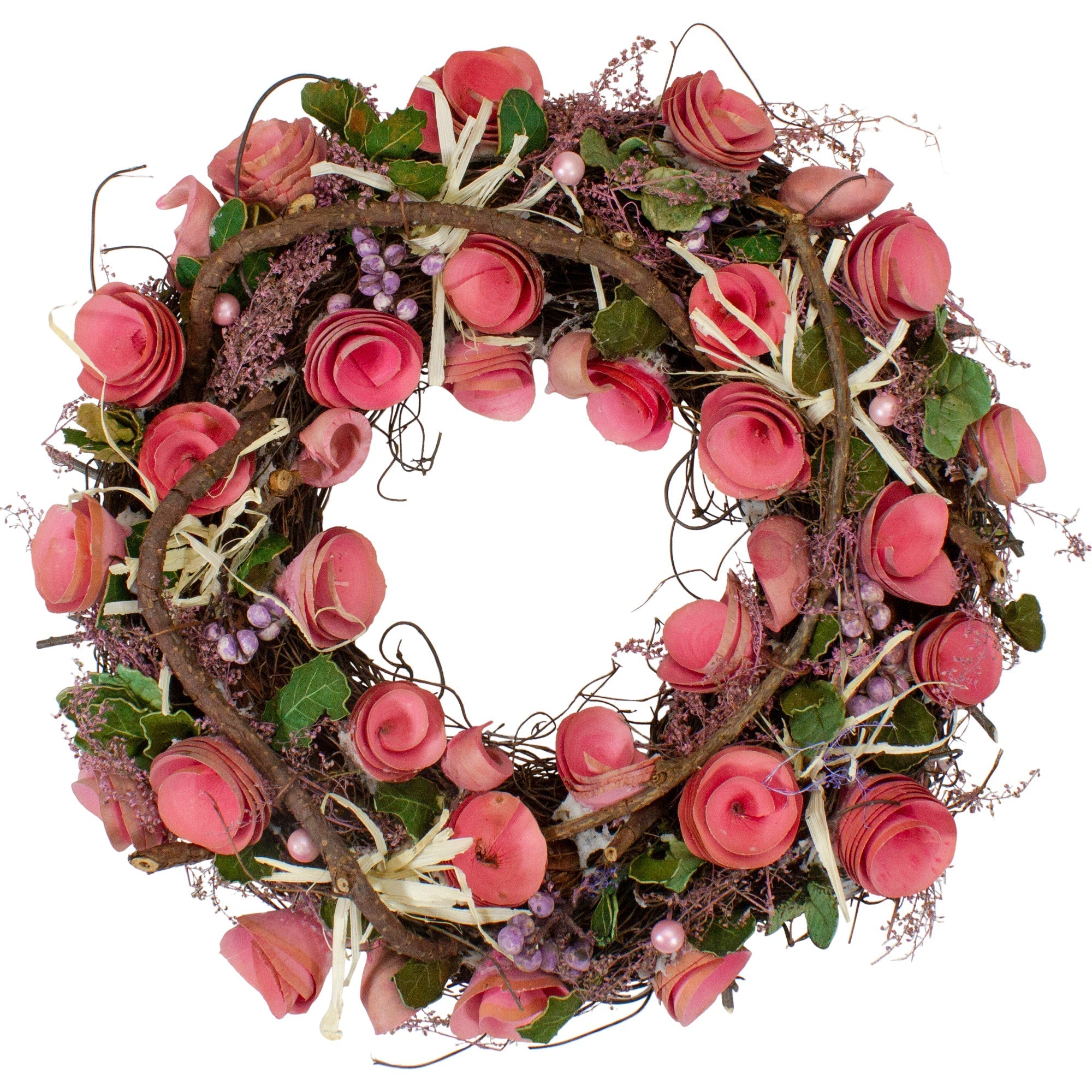  Pink Floral Berry & Twig Faux Wreath, 12