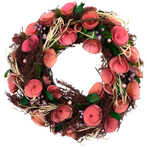 12" Pink Floral  Berry and Twig Artificial Spring Wreath