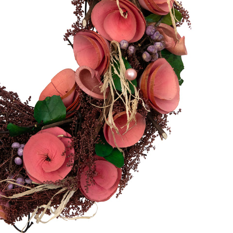 12" Pink Floral  Berry and Twig Artificial Spring Wreath