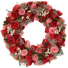 Pink & Red Wooden Roses Spring Wreath, 13"