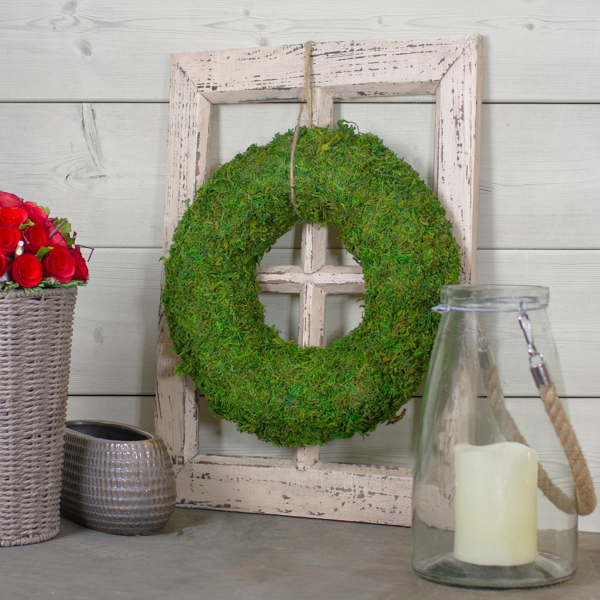  Reindeer Moss Floral Spring Wreath - Green - Bonton