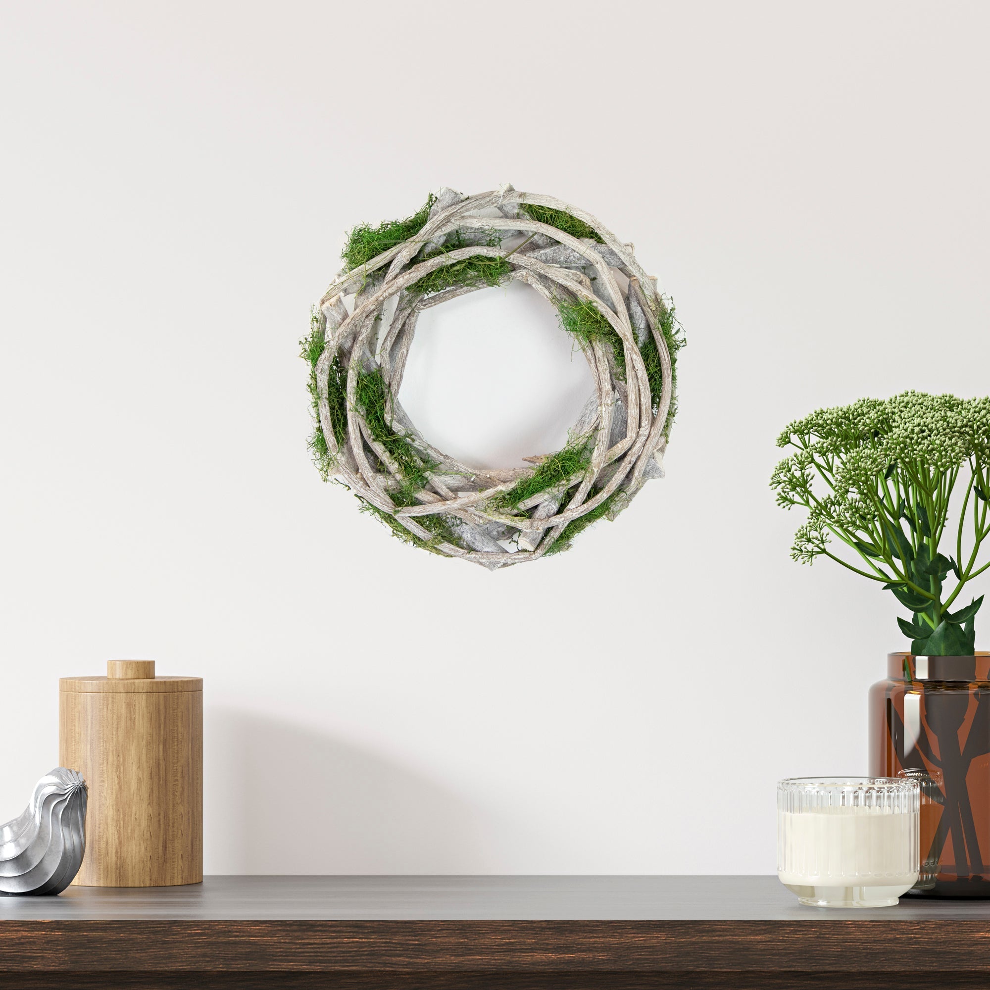  NorthLight Twig & Moss Faux Spring Wreath 8