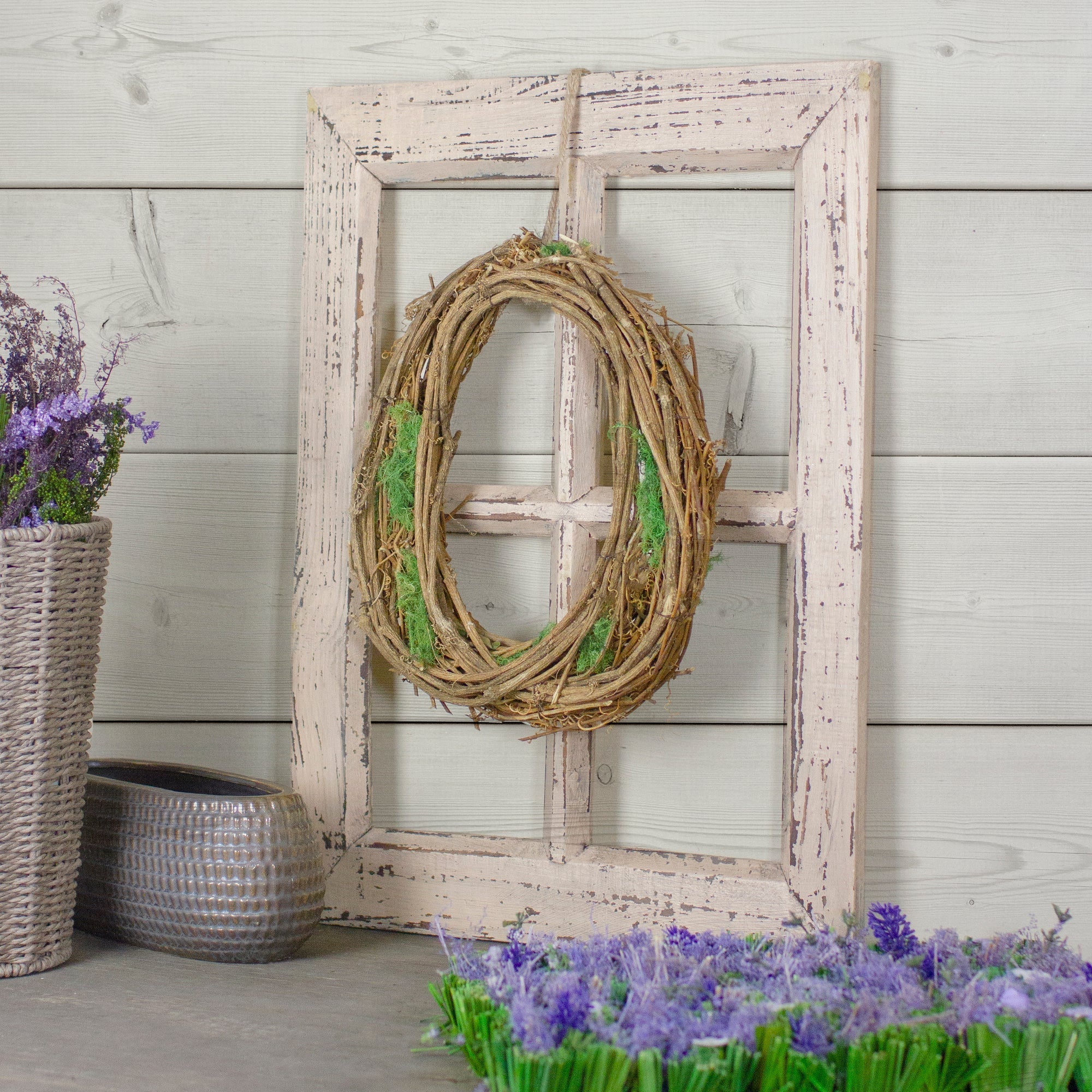  NorthLight Grapevine Twig & Moss Egg-Shaped Faux Wreath, 11