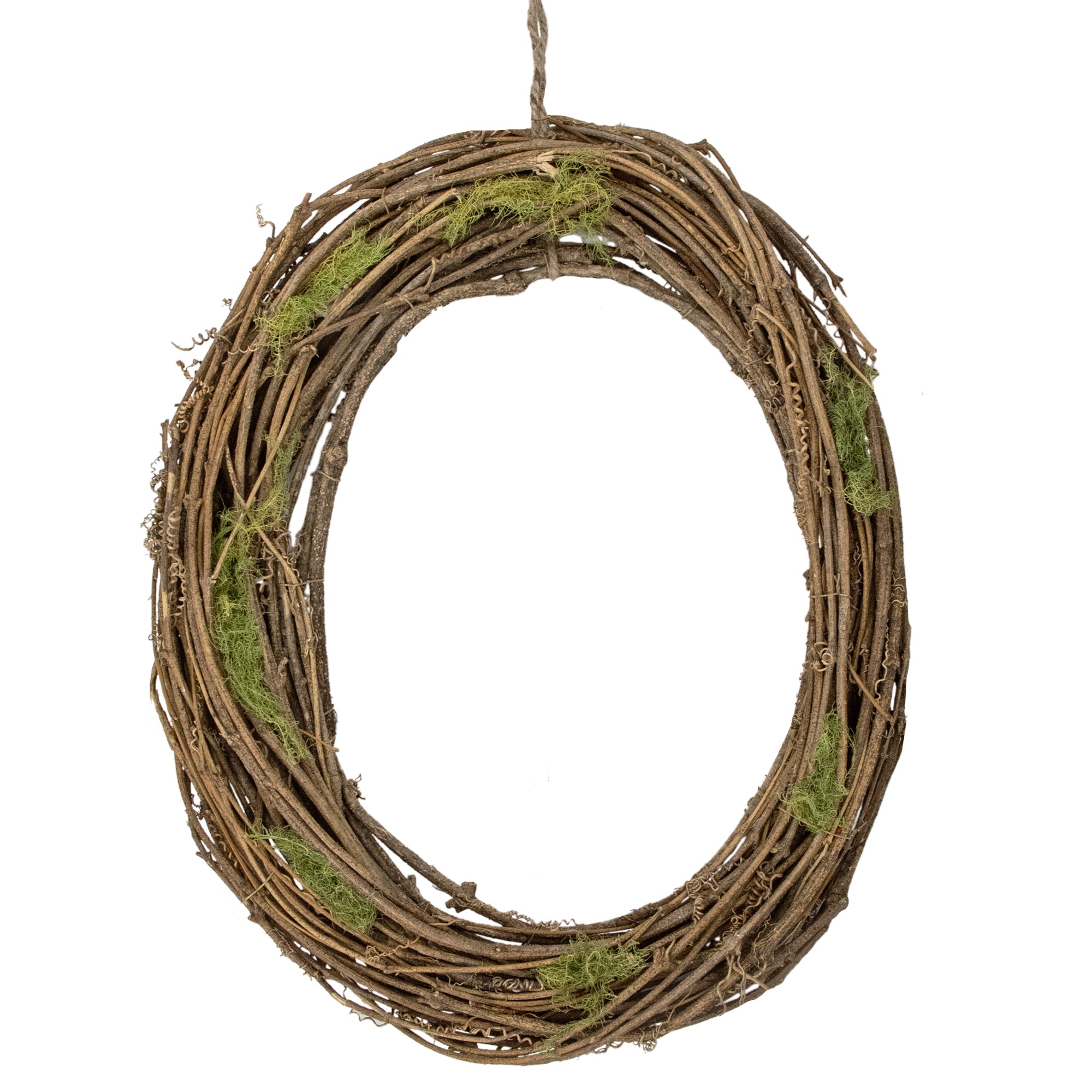  NorthLight Natural Grapevine & Twig Oval Spring Wreath with Moss 15.5