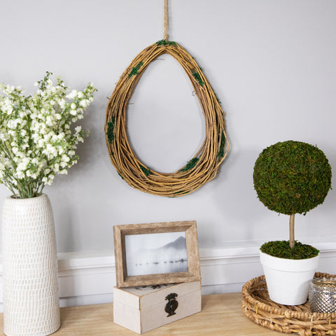 Natural Grapevine and Twig Oval Spring Wreath With Moss - 15.25"
