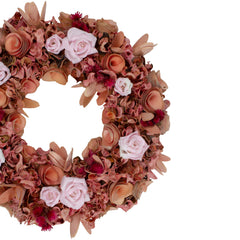 Roses and Wooden Flowers Artificial Spring Wreath - 12" - Unlit - Pink