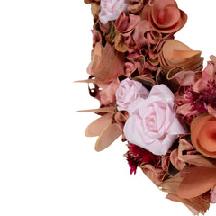 Roses and Wooden Flowers Artificial Spring Wreath - 12" - Unlit - Pink