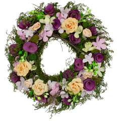 14" Purple and Green Floral  Berries and Twig Artificial Spring Floral Wreath