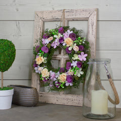 14" Purple and Green Floral  Berries and Twig Artificial Spring Floral Wreath