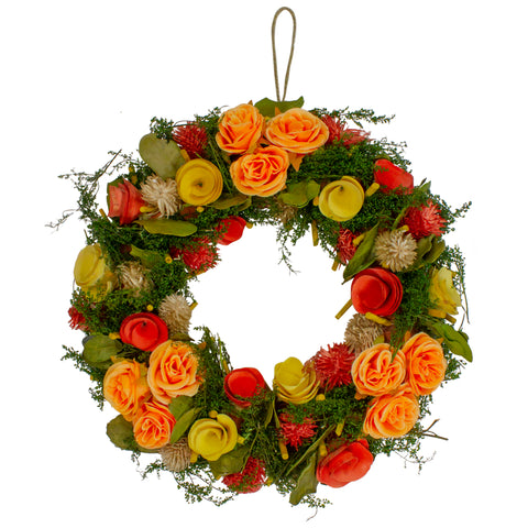 12" Wooden and Dried Floral With Moss and Twigs Spring Wreath - Unlit