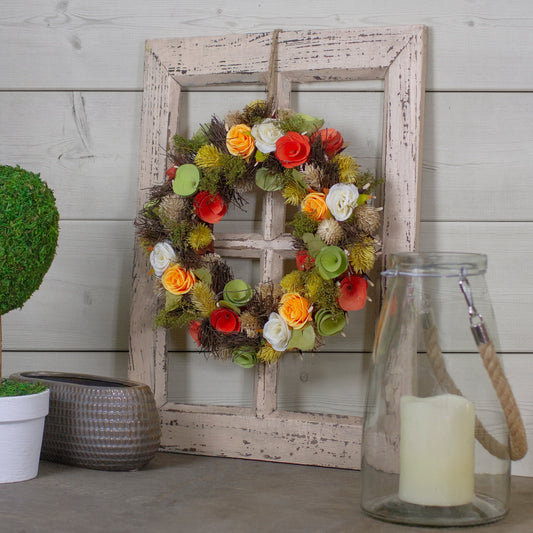 Flowers with Moss & Twig Faux Spring Wreath, 12"