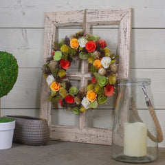 12" Orange and Yellow Flowers With Moss and Twig Artificial Floral Spring Wreath - Unlit