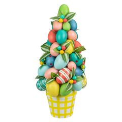 Colorful Easter Egg Tree in Yellow Gingham Pot 17"