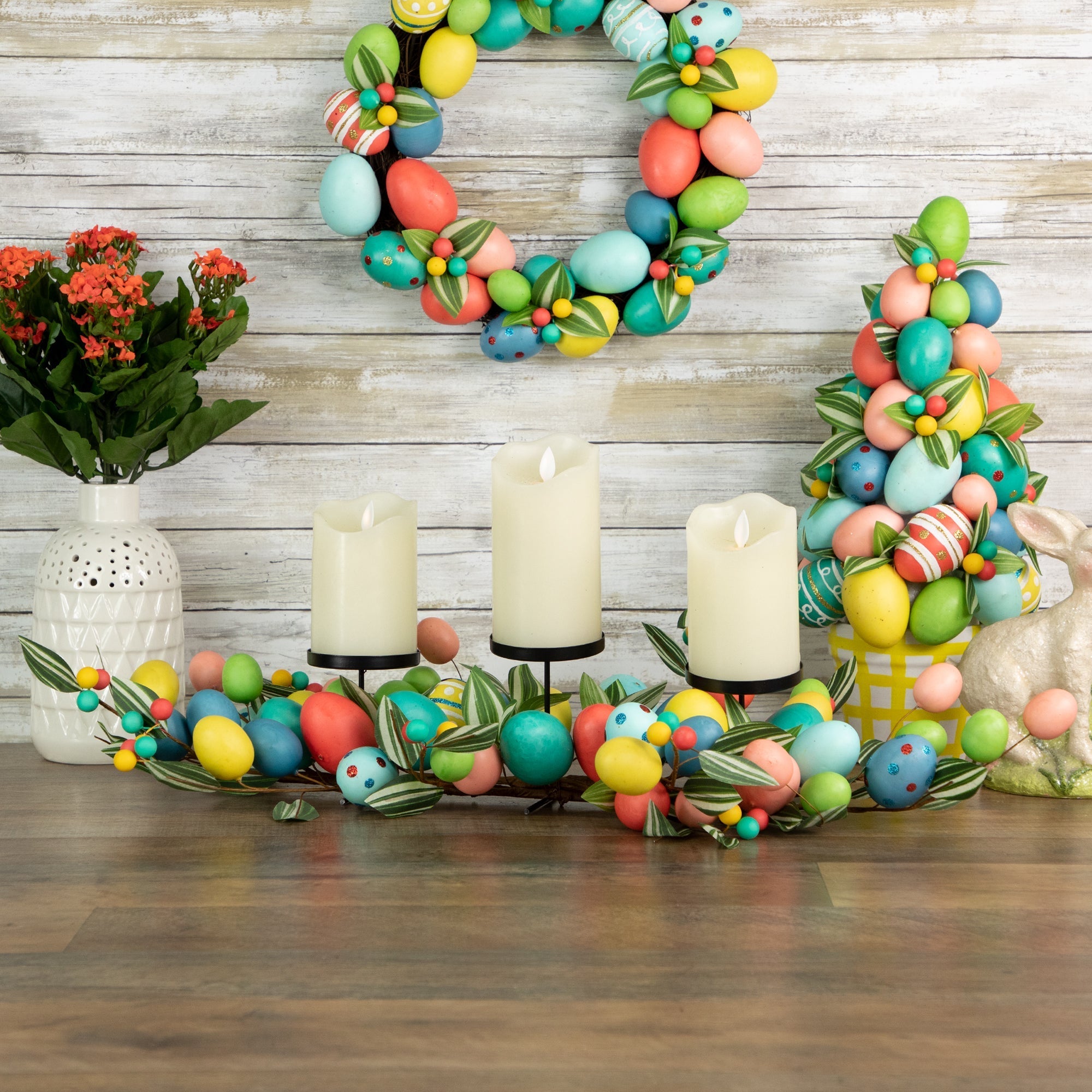  Easter Egg Pillar Candle Holder Centerpiece - Multi-colored - Bonton