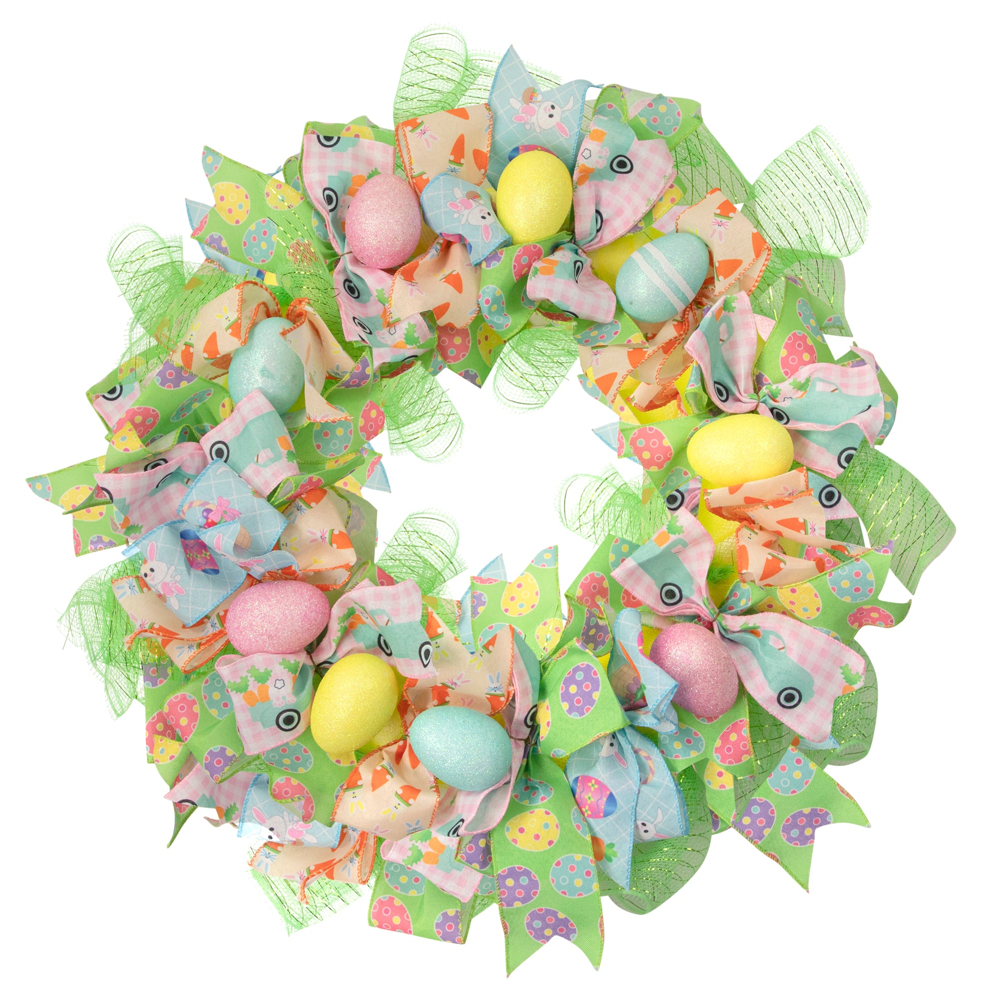 Northlight Pastel Easter Egg and Ribbons Wreath  22-Inch  Unlit - Default Title - Bonton