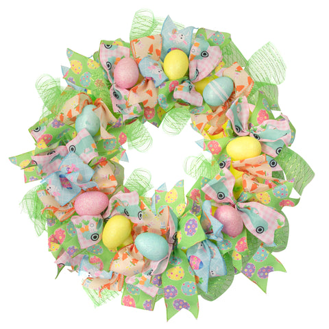 Pastel Easter Egg and Ribbons Wreath  22-Inch  Unlit