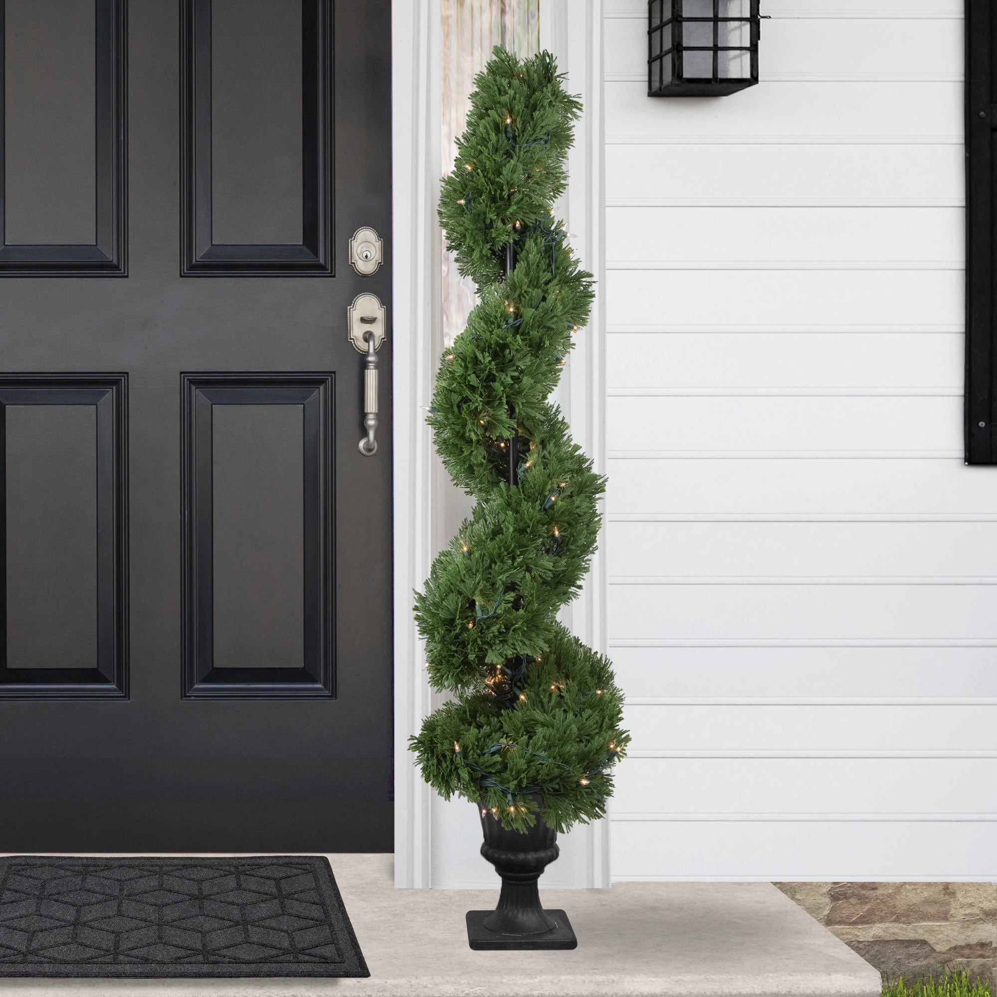  NorthLight 4.5' Pre-Lit Artificial Cedar Spiral Topiary Tree in Urn Style Pot Clear Lights - Green - Bonton