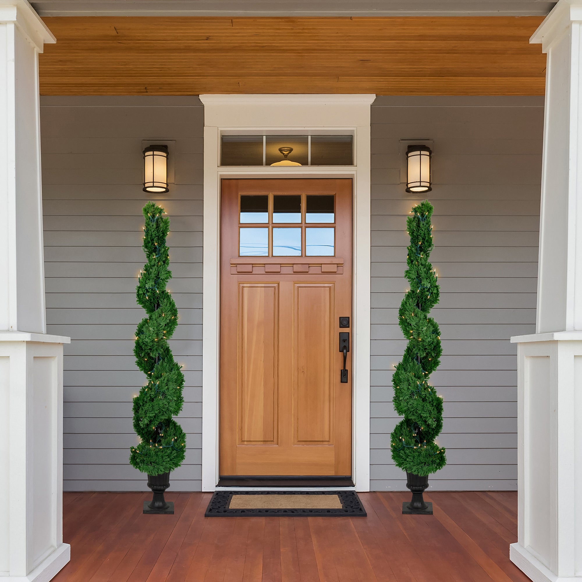  Northlight Real Touch™ Pre-Lit Artificial Cedar Spiral Topiary Tree  Clear Lights - 5.5' - Default Title - Bonton