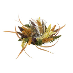 Autumn Harvest Pillar Candle Holder With Artificial Fall Foliage - 18" X 6"