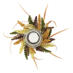Autumn Harvest Pillar Candle Holder With Artificial Fall Foliage - 18" X 6"