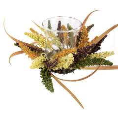Autumn Harvest Pillar Candle Holder With Artificial Fall Foliage - 18" X 6"