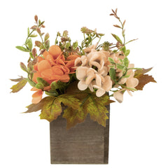 Floral and Pumpkin Wooden Box Fall Harvest Decoration - 10" X 8" - Orange and Brown