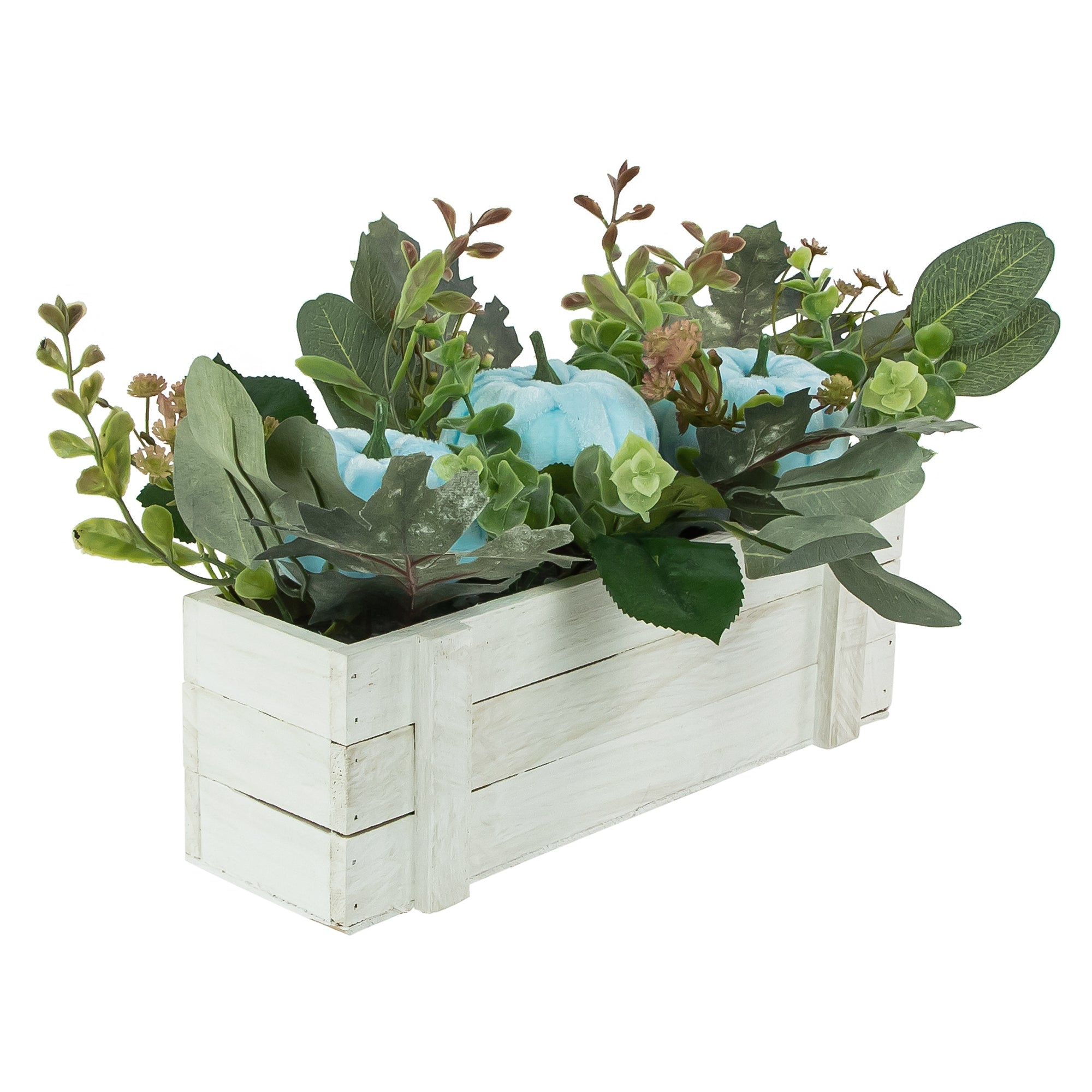  Northlight Fall Harvest Foliage and Pumpkins in Wooden Planter - 18