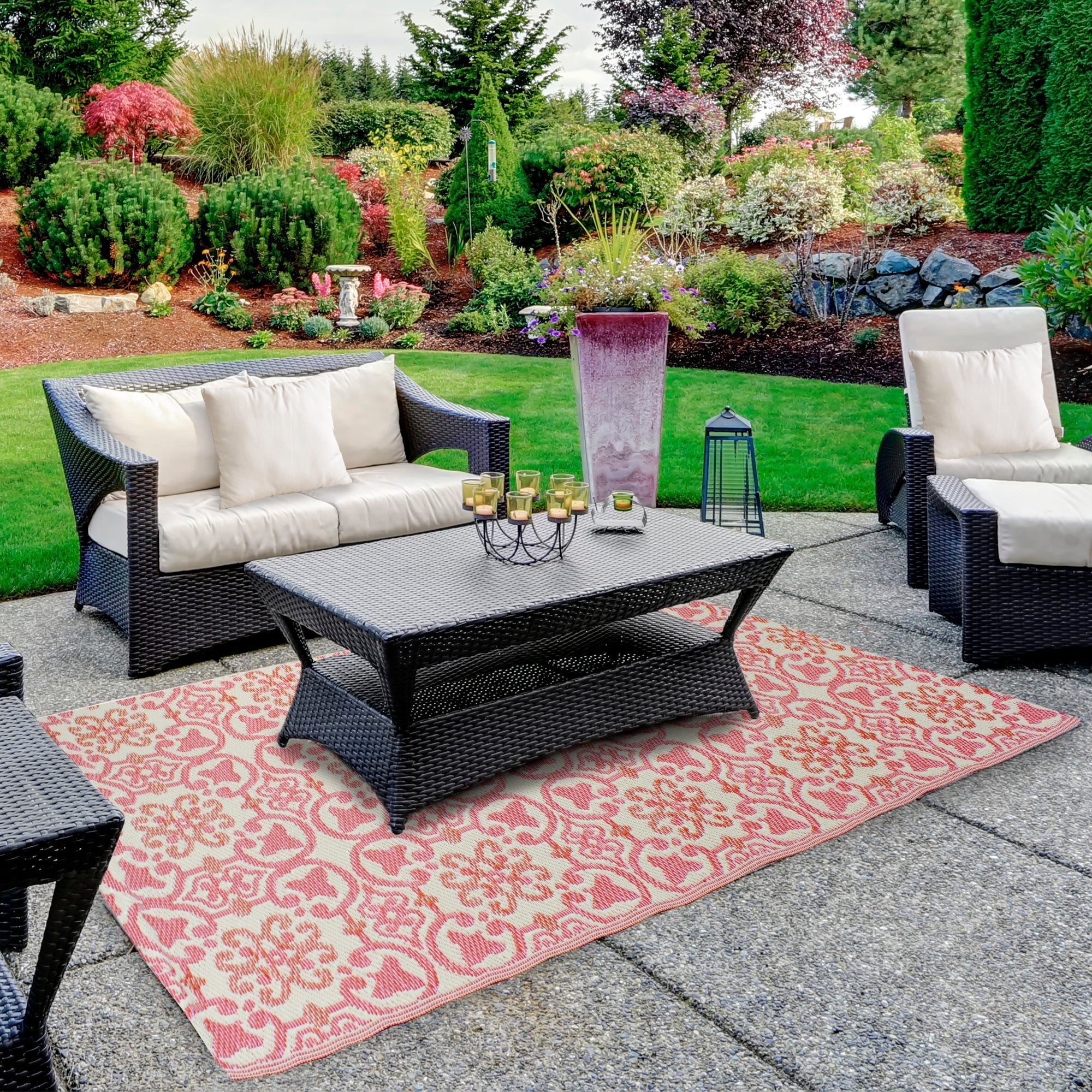  Floral Design Rectangular Outdoor Area Rug - Pink - Bonton