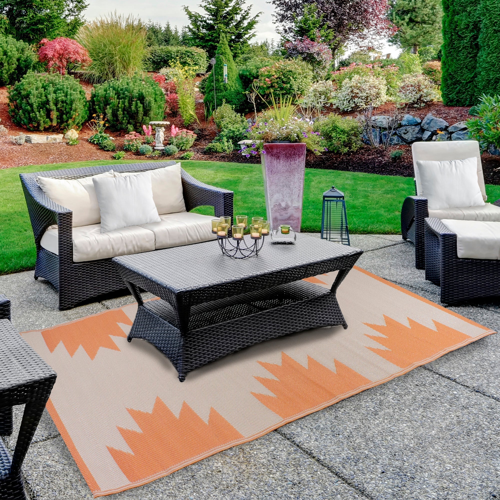  Aztec Print Rectangular Outdoor Area Rug - Orange - Bonton