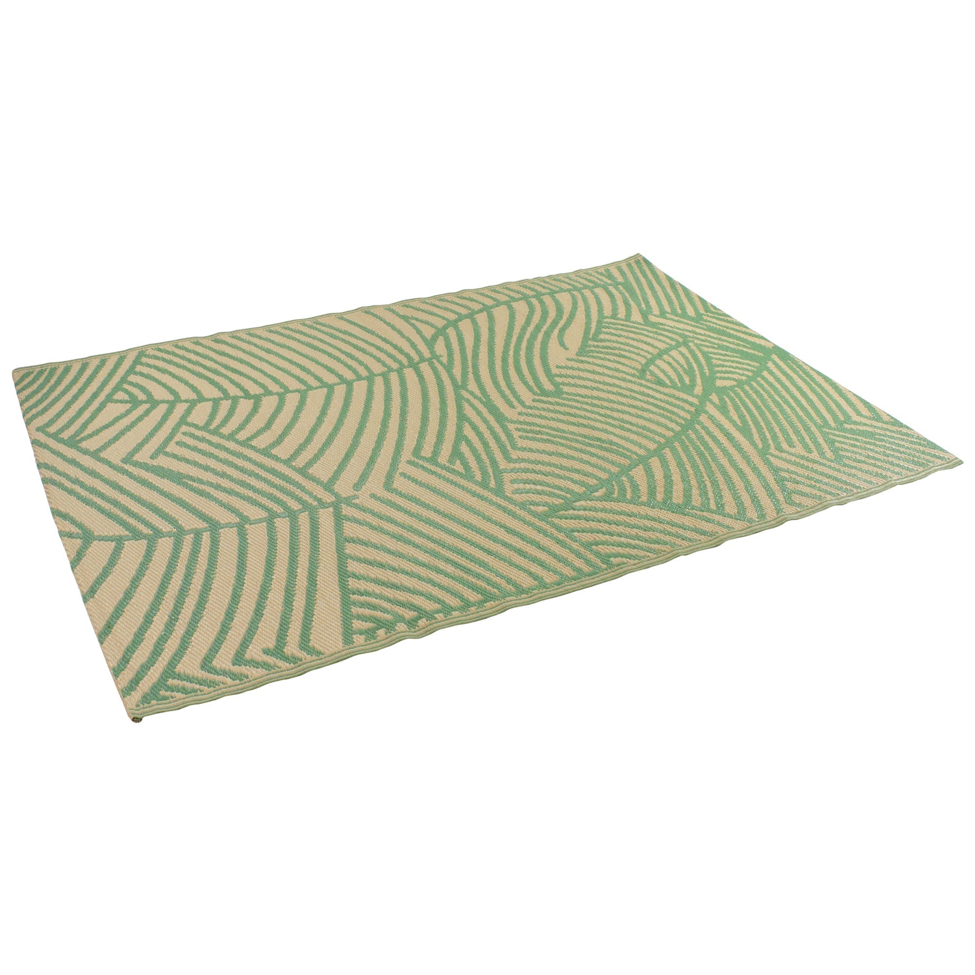  4' x 6' Green and Beige Leaf Design Rectangular Outdoor Area Rug - Beige - Bonton