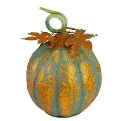 Autumn Harvest Pumpkin Metal Decoration - 13" - Orange and Green