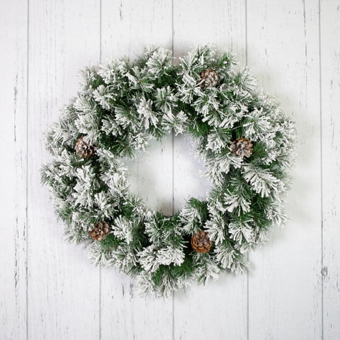 Snowy Flocked Angel Pine With Pine Cones Artificial Christmas Wreath - 24" - Unlit