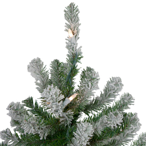Pre-Lit Slim Flocked Alpine Artificial Christmas Trees - 5' - Clear Lights - Set of 3