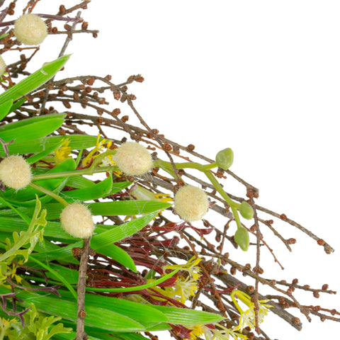Burrs and Brush Artificial Floral Spring Wreath  Green and Yellow - 18-Inch