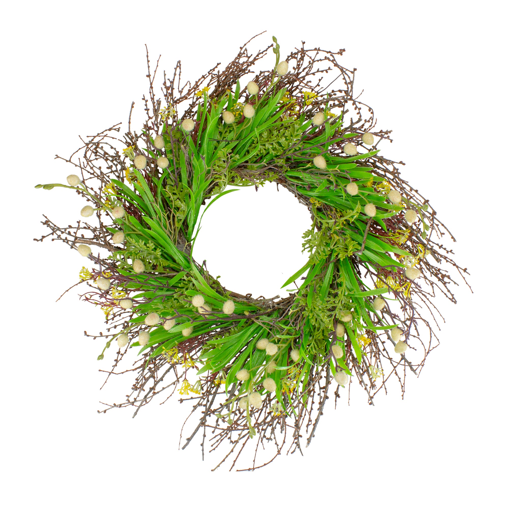  Northlight Burrs and Brush Artificial Floral Spring Wreath  Green and Yellow - 18-Inch - Default Title - Bonton
