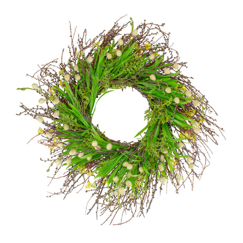 Burrs and Brush Artificial Floral Spring Wreath  Green and Yellow - 18-Inch