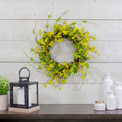 Forsythia & Leaves Faux Floral Wreath, 20"