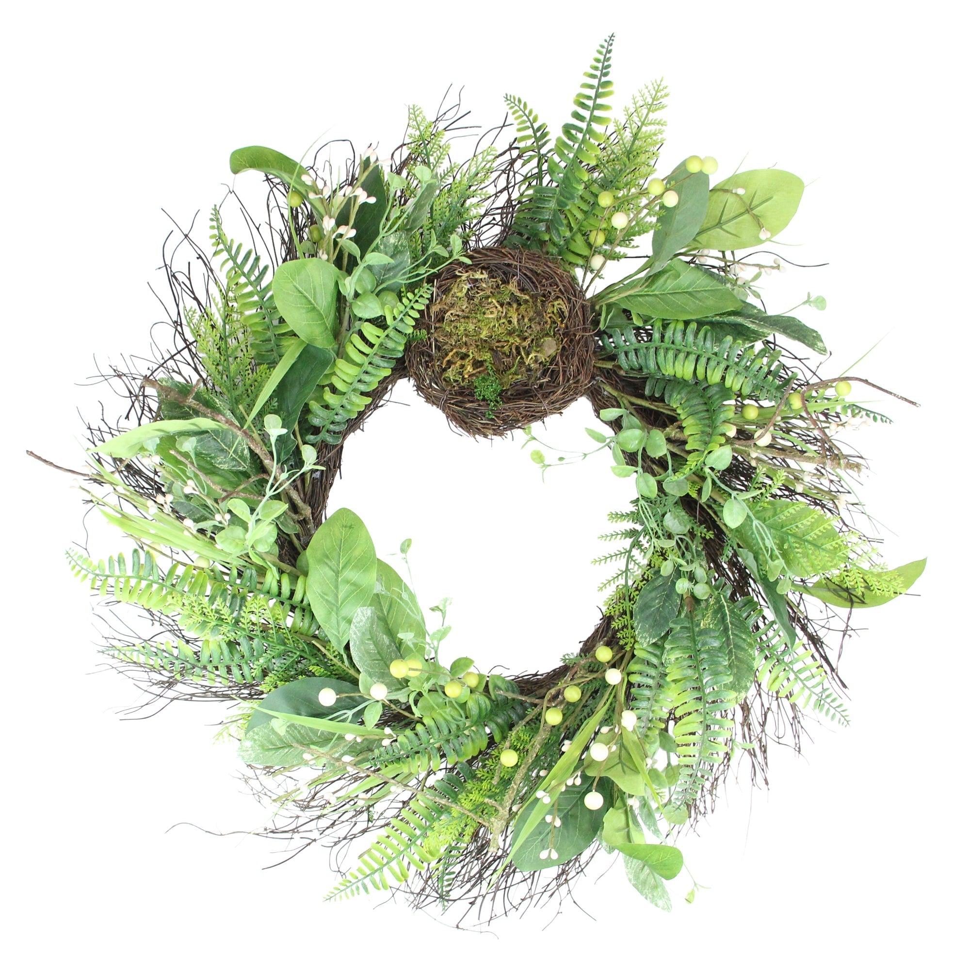  Green & Brown Foliage Spring Wreath with Nest 24